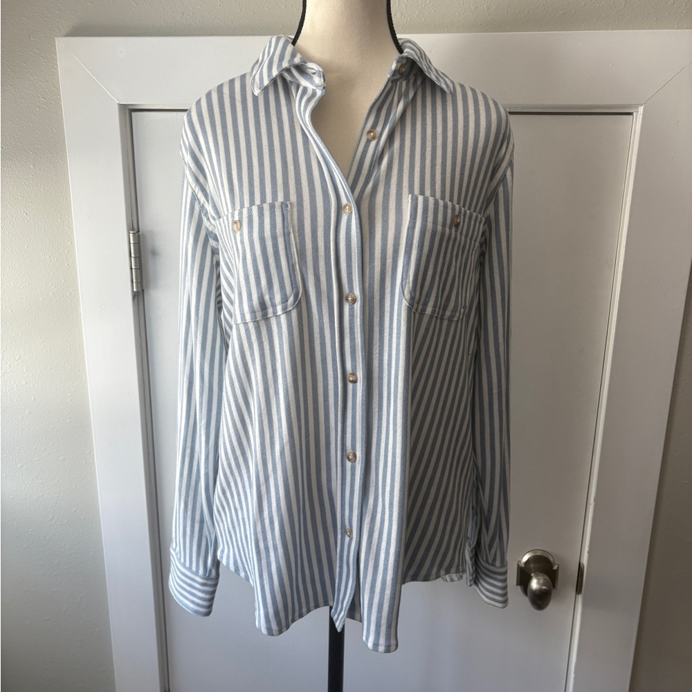 Philosophy Blue and White Striped Button Down Shirt